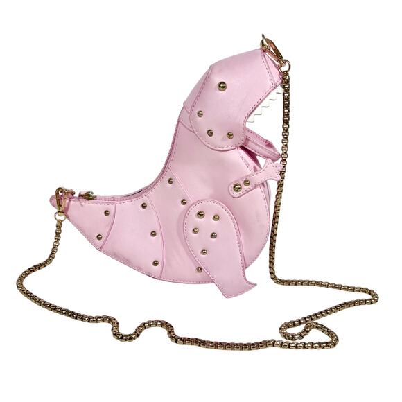Cute Cartoon Dinosaur Shoulder Bag Pink PU Chain Strap Purse Handbag Clutch Bag - Picture 2 of 13